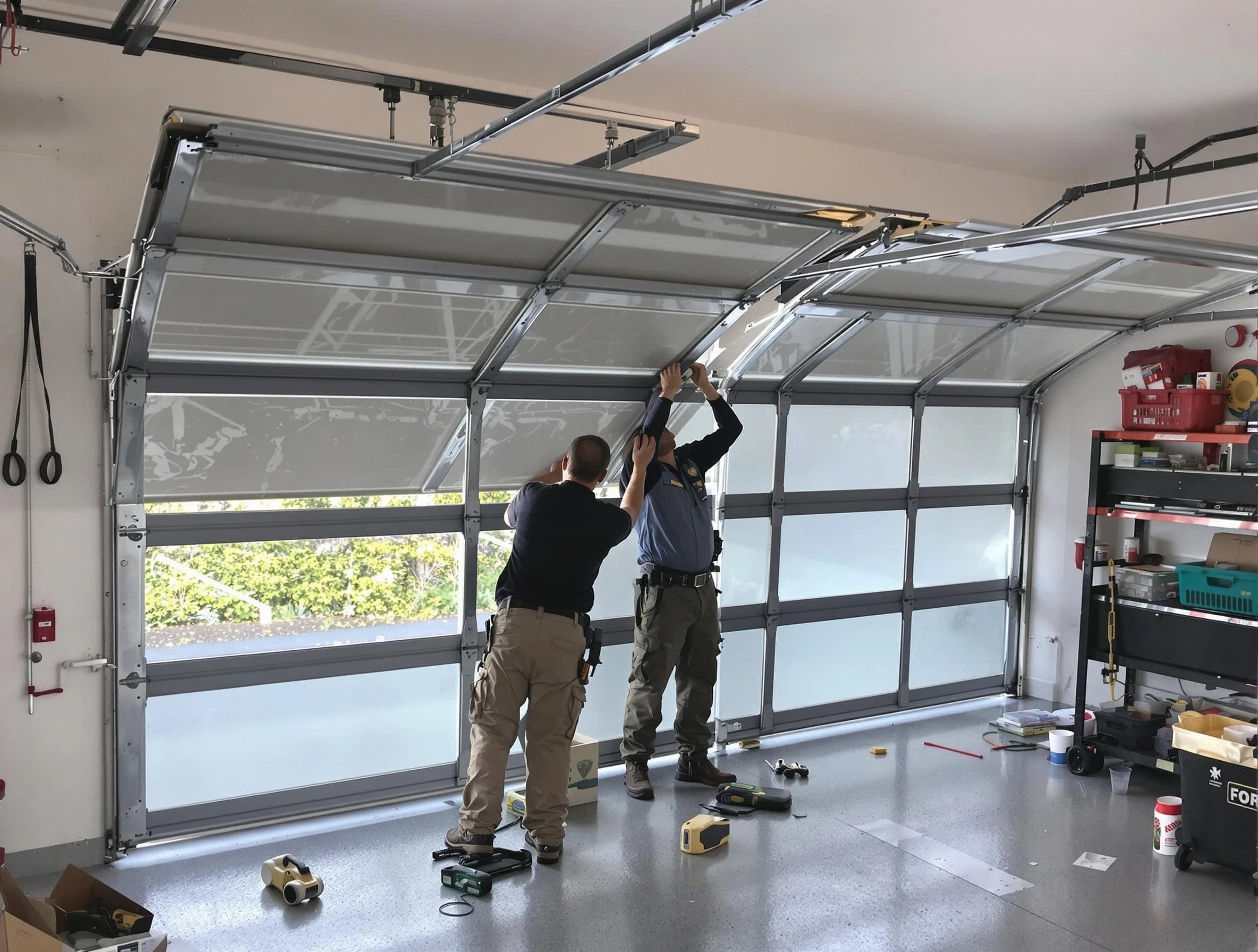 Woodstock Garage Door Repair expert performing precise panel replacement on Woodstock garage door
