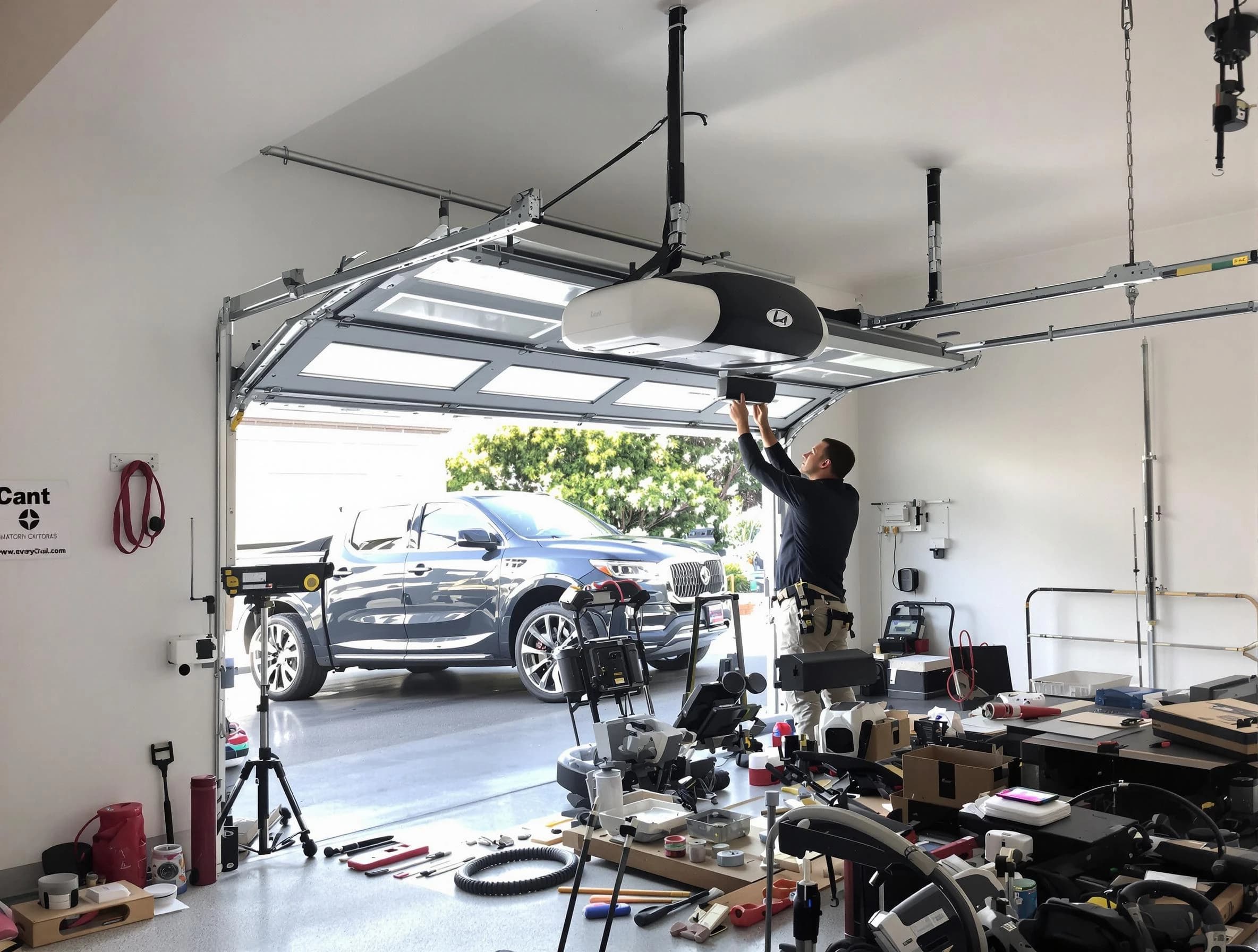 Woodstock Garage Door Repair specialist installing smart garage door opener system in Woodstock home