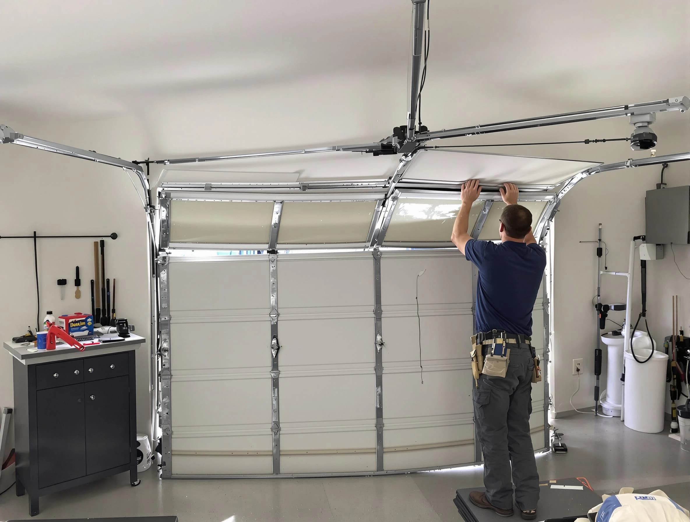 Woodstock Garage Door Repair specialist performing precise section replacement on Woodstock garage door