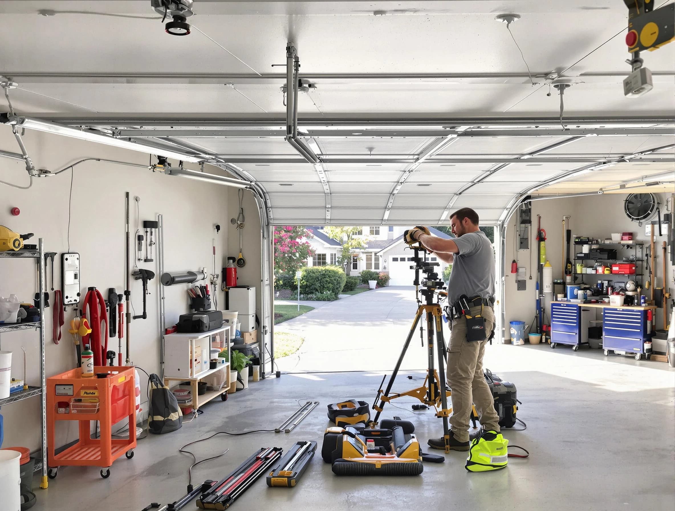 Woodstock Garage Door Repair specialist performing laser-guided track alignment in Woodstock