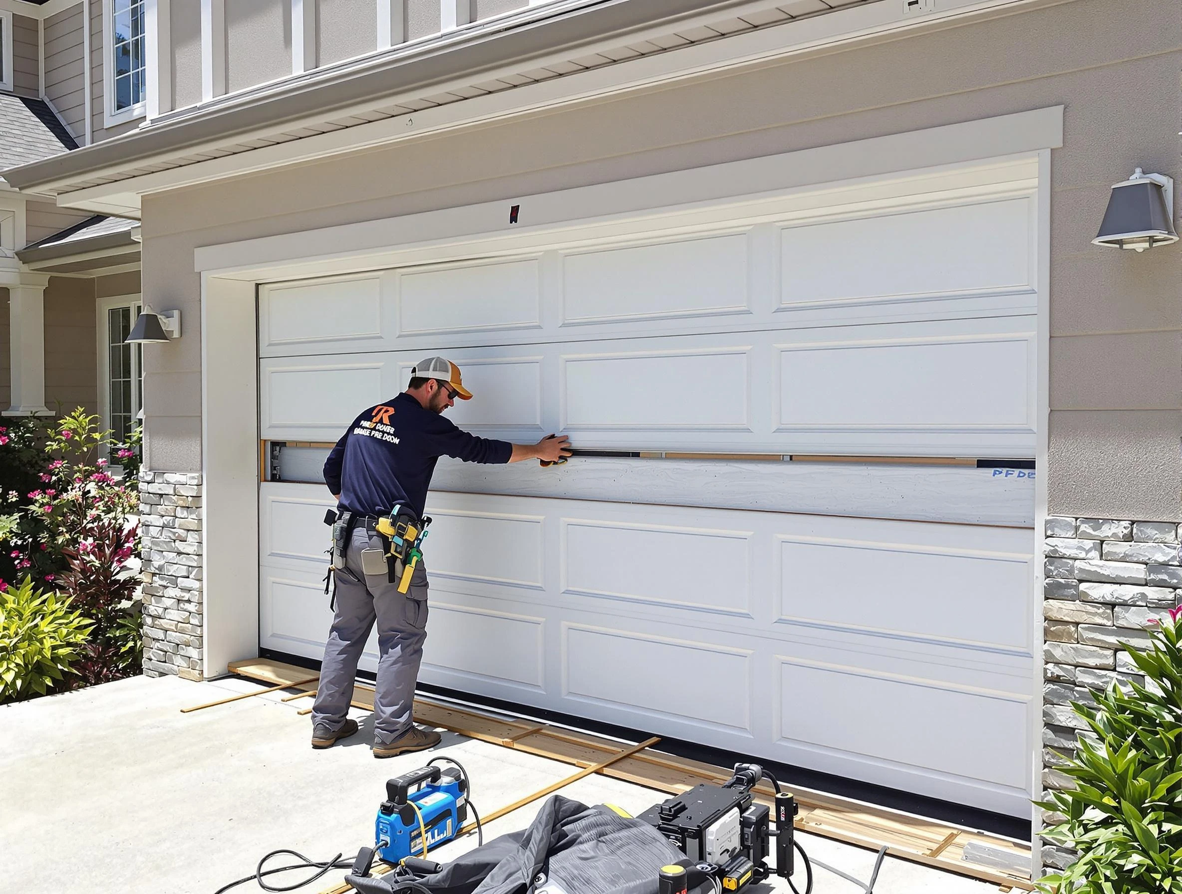 Woodstock Garage Door Repair team performing complete garage door replacement at Woodstock residence