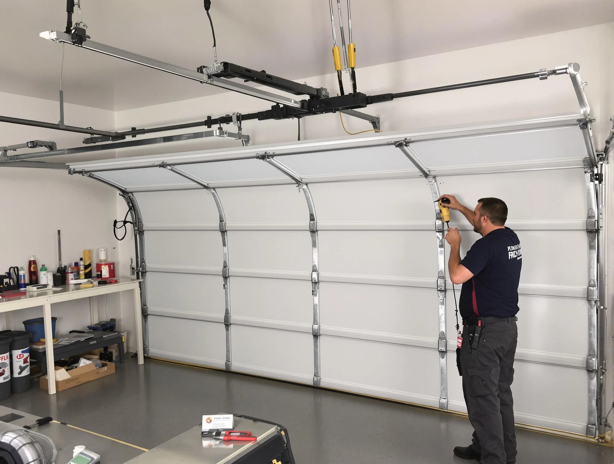 Woodstock Garage Door Repair certified technician performing overhead door system repair in Woodstock