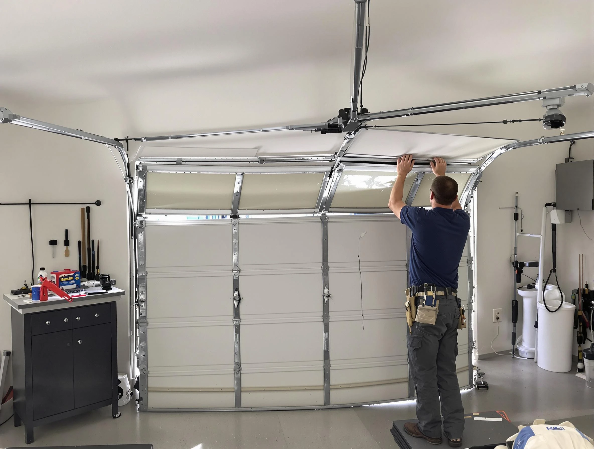 Woodstock Garage Door Repair specialist performing precise section replacement on Woodstock garage door